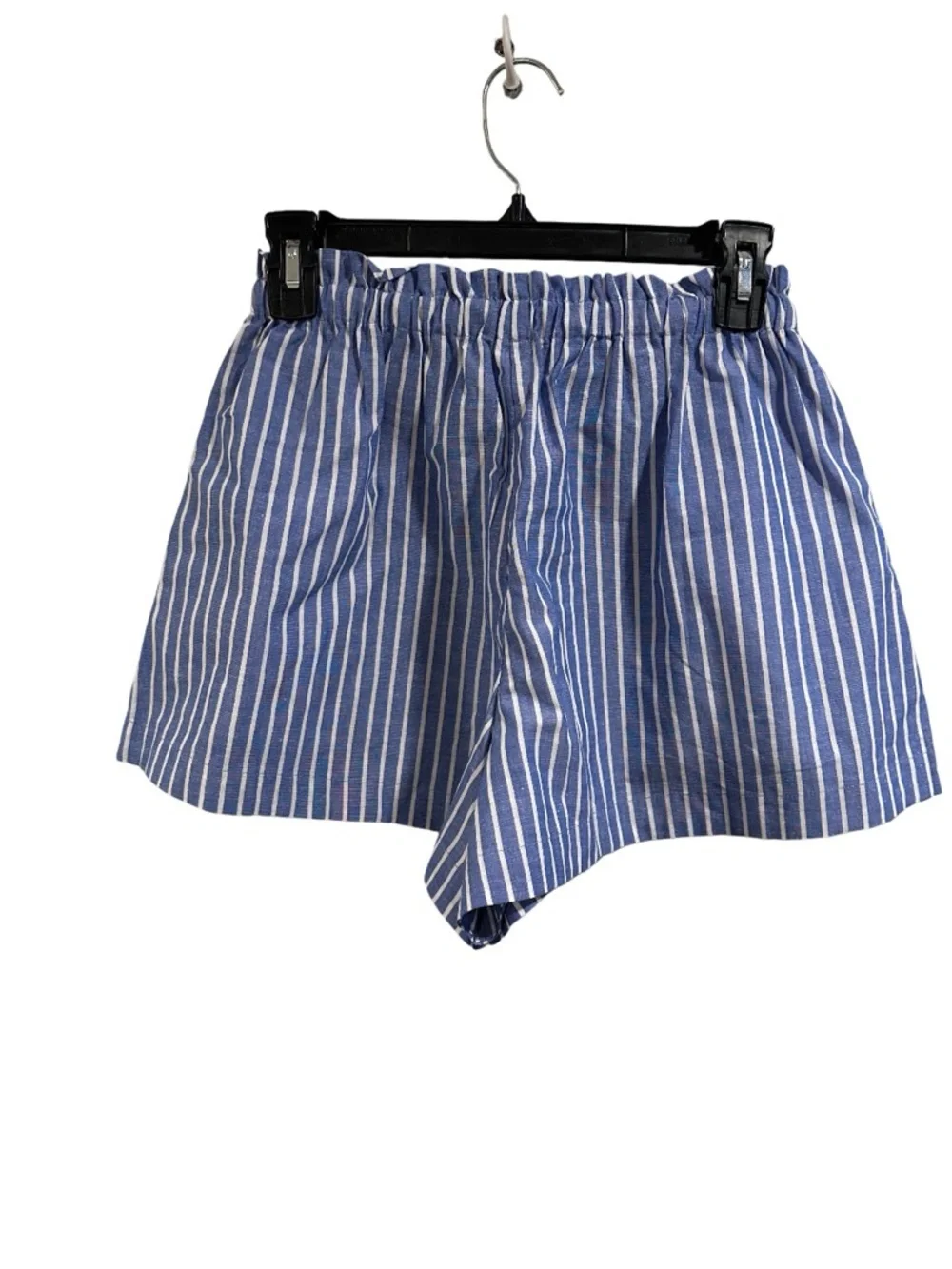 Kivari Striped White Blue Cotton Linen CAPRI Shorts US 4 Small NWT - Picture 6 of 14
